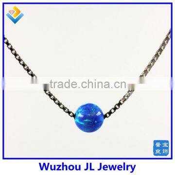 Lovely Synthetic Dark Blue Opal Bead Pendant With 925 Sterling Silver Box Chain Necklace photo-2