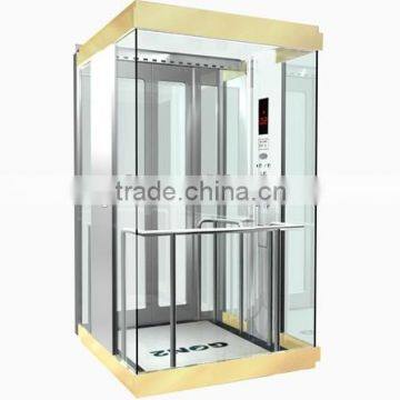 2016 new technology small machine room observation elevator with glued glass of safety clamp