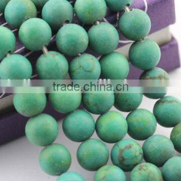 2.0mm Large Hole Hot Selling Round Matte Green Turquoise Gemstone Loose Beads Approximate 15.5 Inch