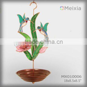 MX010006 metal bird feeder with hummingbird stained glass craft decoration