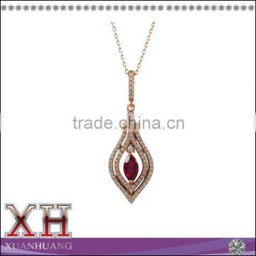 Rose Gold Finish Sterling Silver Red Cubic Zirconia Teardrop Necklace