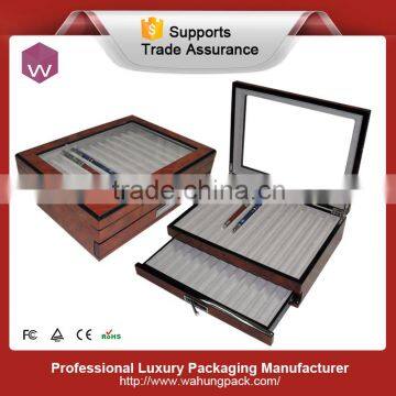 acrylic window wooden pen storage case with drawer