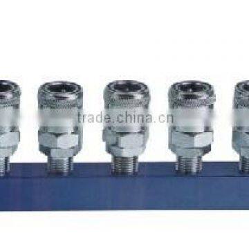5 way Manifold with Nitto Japan pneumatic air quick coupler, two touch mini coupling