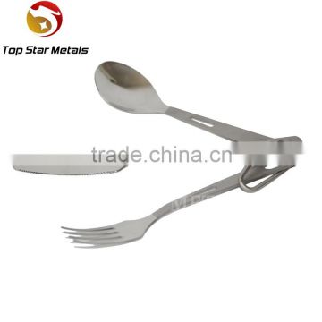 Hot sale Titanium Fork & titanium Spoon & titanium knife three-piece titanium cutlery Camping Hiking