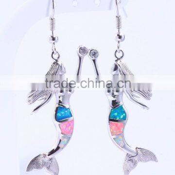 Wholesale 925 Sterling Silver Opal Long Mermaid Hook Earrings In Sterling Silver For Girls