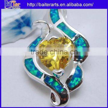 Hot !!! Created Blue Opal And Pear Cut Olivine Peridot Pendant Necklace Fancy Pendant Designs For Girls