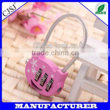 2015 CJSJ Brand Popular Style Wholesale Price Cute Cable Key Code Padlock for luggage