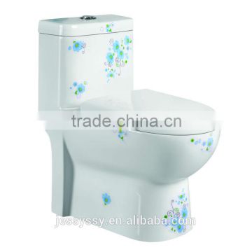 Chaozhou ceramic one piece decorative blue color toilet girl