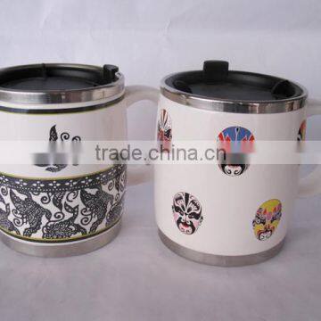 500 ML Stubby Ceramic Coffee Mug w/ Traditional Chinese Culture Printing