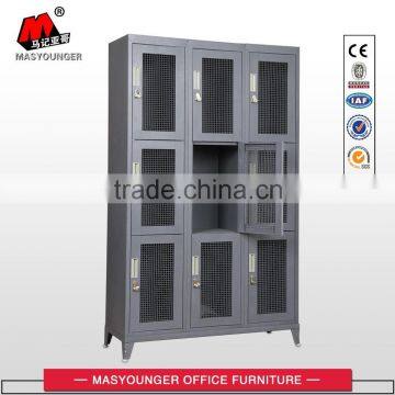 high quality staff and worker clothes metal mesh 9 doors locker with feet