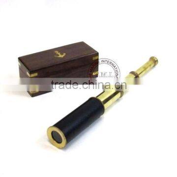BRASS PIRATED NAUTICAL TELESCOPE 14" - BRASS TELESCOPE WITH WOODEN BOX