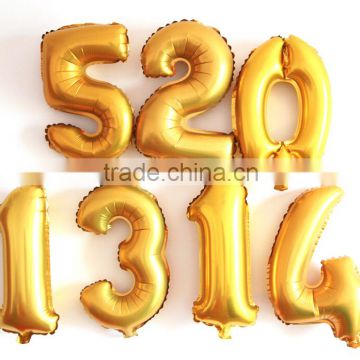 middle size 40 inch number balloon shiny gold color foil balloons for party decoration globos