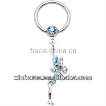 Aqua Gem Fairy Dangle Captive Ring Body Jewelry BCR