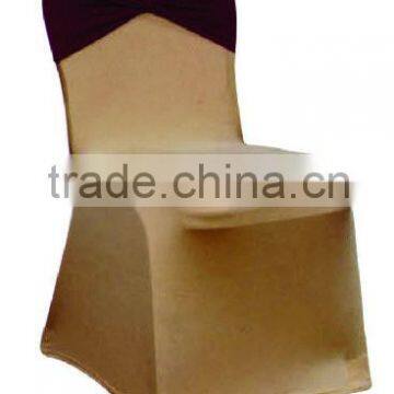 White unique Spandex Stretchable Lycra Wedding Chair Covers with tie back and damask sash Royal white on a Banquet Chair Zoom