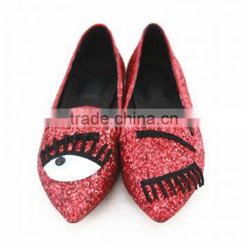 OU2 Cheap Wholesale Red Glitter PU low flat Girls shoes rubber sole women shoes