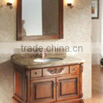 Emperador Lite Antique single sink wooden mirror and vanity top with Baltic Brown/Classic solid wood bathroom vanity or cabinet