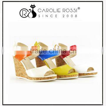 beautiful ladies wood wedge sandal double platform leather sandals