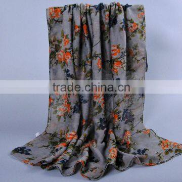 Women Popular Scarf Flower Leaf Pattern Voile Scarves 180*90 Pashmina photo-3