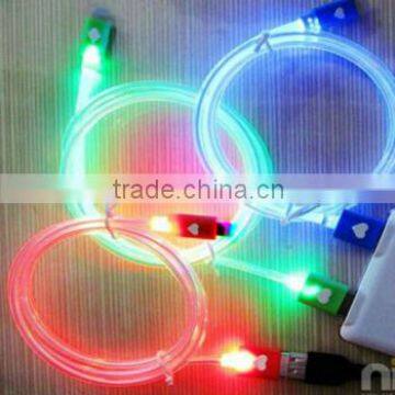 2014 hot USB cable 4 Colors with Visible LED Light for iphone,samsung and android phone