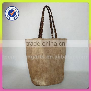 Tote handbag jute and cotton material shoulder beach bag weave handle