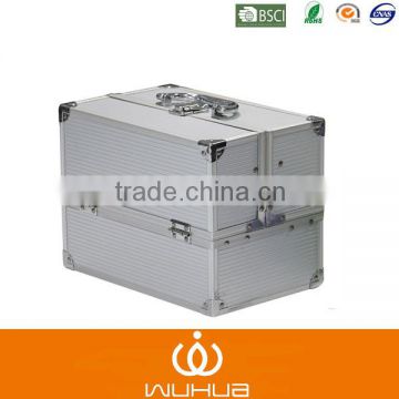 Professional silver large aluminum cosmetic case with combination lock