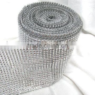 Promotion plastic rhinestones mesh 24rows silver Rhinestone Mesh Trim DIY clothing Decoration