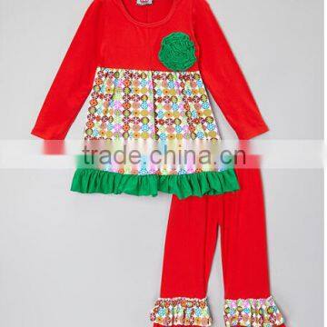 2015 wholesale koya fashion baby girl exported cheap price 100% cotton christmas boutique child clothes set lovely baby clothes