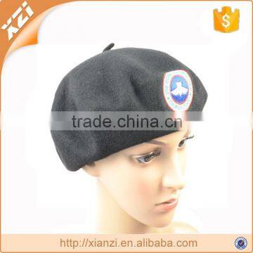 60 Gram With Embroidery Logo Black Color Wool Beret