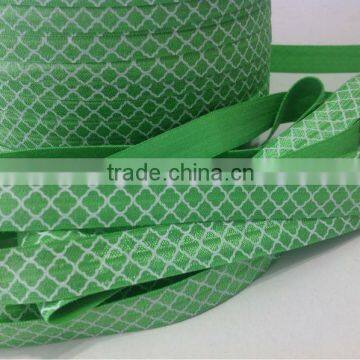 5/8 inch wholesale dark mint quatrefoil print fold over elastic trim