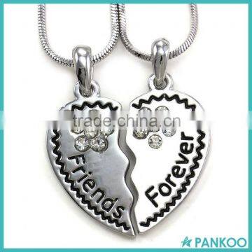 Best Friends Forever Heart Necklace Two Pendant Charm Clear Rhinestone Teens Girls Engraved Letters