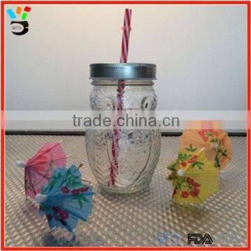 glass jam jar with straw owl mason jar