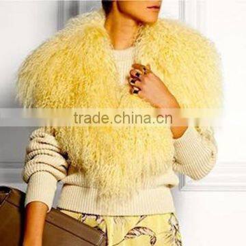 Wholesale Price Mongolian Tibetan Lamb Fur Collar for Ladies Leather Jacket