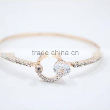 Classic Light Rose Gold Polished Bangle Bracelet White Clear Rhinestone w/Sides Claw Diamond Chain Cuff 2016New Intrend style