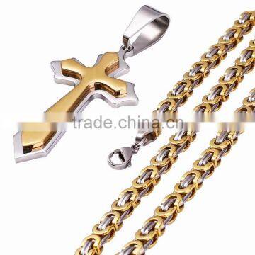 Retro European And Amerian Style Titanium Steel Gold Inlaied Silver Cross God Pendant Chain Necklaces For Christianity Church photo-3