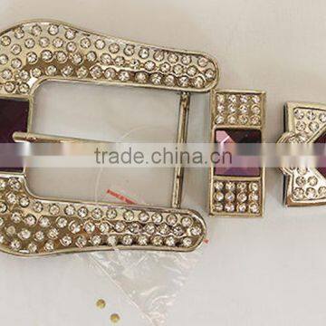 Western Style Purple Concho Studded Rhinestone Belt Buckle Set