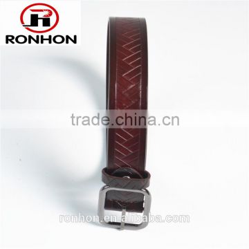 Dark Brown Cow Hide Genuine Leather Belt with Decorative strip on the surface