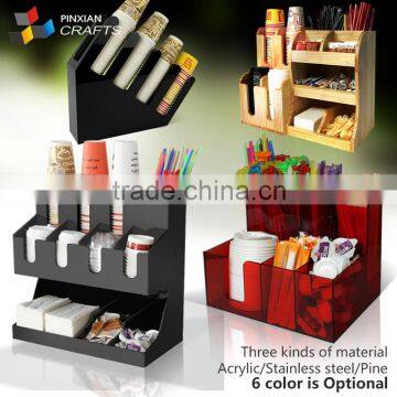 Custom-made Disassembly Acrylic Coffee Cup/ Lid /straw/sugar ball/stir/napkin paper towel Dispenser coffee condiment organizer