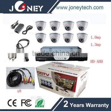 1.0/1.3/2.0MP h.264 8ch dvr cctv camera kit with 8pcs dome ahd camera ,4ch dvr kit