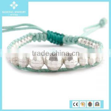 Cheap Fashion 925 Silver Bead Graduated Bead Bracelet on Mint Cord 2015