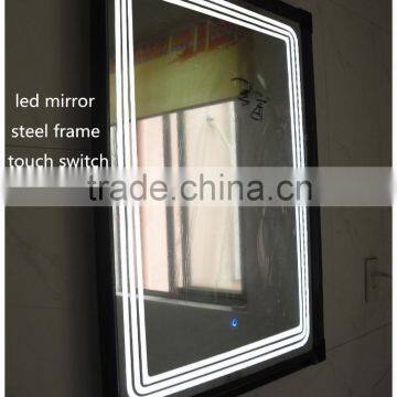 2016 carton fair shows world BEST brightly LED light backlit stainless steel framed bathroom led mirror with touch screen button