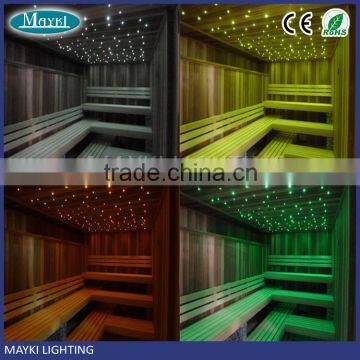 2016 LED lights for sauna with 12v fibre optic light source and black coating end glow harness