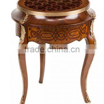 Vintage Style Natural Wood Carved Coffee Table With Seashell Mosaic Crafts Handmade Marquetry Living Room Round Side Table photo-2