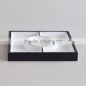 5pcs Ceramic Plate Set With Wooden Tray