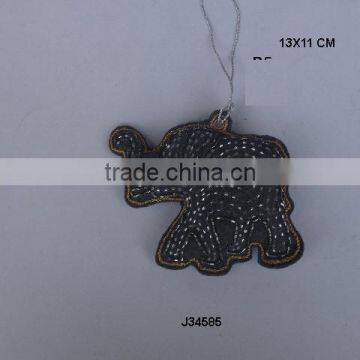 Zari work Elephant shaped l Christmas tree ornament in grey colour