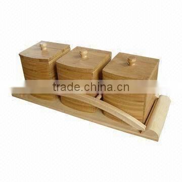 3-Pieces Bamboo canister set + wood holder.