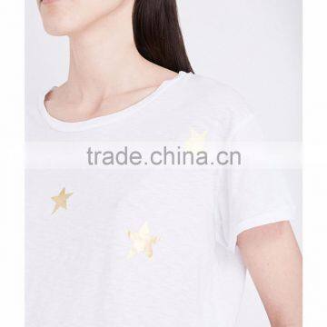 Dropped Shoulders Short Sleeves Star Printed Cotton Jersey T-shirt(DQE0255T) photo-5