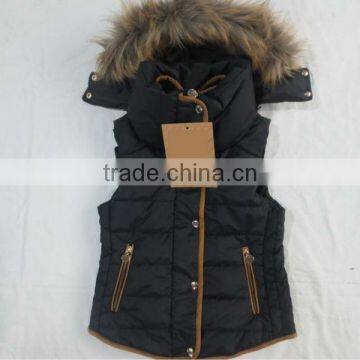 Girl basic padding vest with fur hood