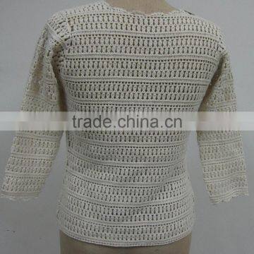 wholesale high quality machine crochet lady's long sleeve crochet blouse top