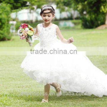 High Quality Lovely Lace Flower Girl Dress for Wedding Trailing White Wedding Gown photo-2
