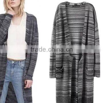 cheap melange black grey long sleeves women cardigan with side pockets